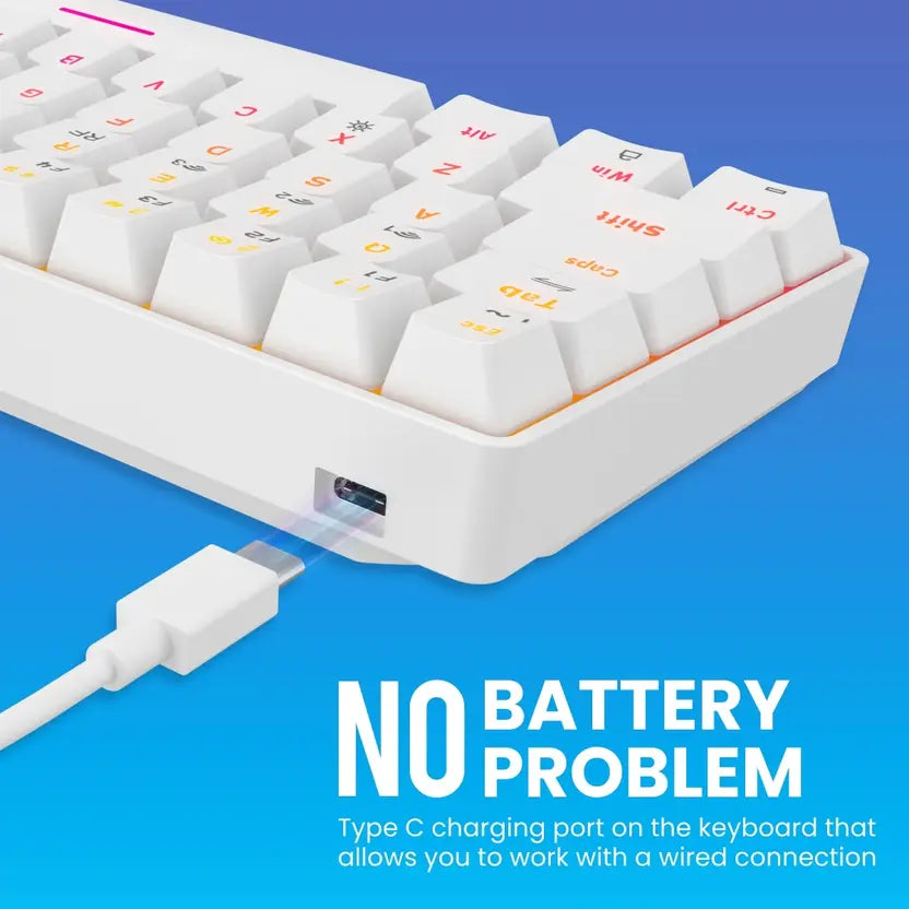 Portronics POR 1607 Bluetooth, Wireless Standard Gaming Keyboard Compatible with Desktop, Laptop, Mac Hydra 10/5.0 + 2.4 GHz, RGB, Type C Charging,Mechanical Bluetooth, (Red Switch, White)