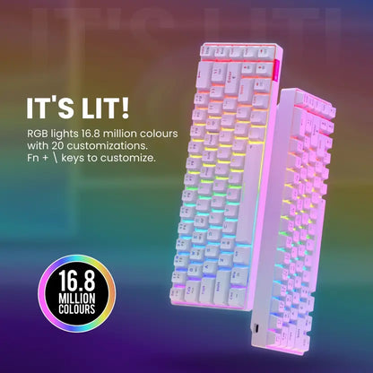 Portronics POR 1607 Bluetooth, Wireless Standard Gaming Keyboard Compatible with Desktop, Laptop, Mac Hydra 10/5.0 + 2.4 GHz, RGB, Type C Charging,Mechanical Bluetooth,  (Red Switch, White)