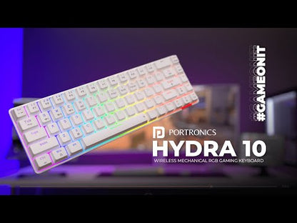 Portronics POR 1607 Bluetooth, Wireless Standard Gaming Keyboard Compatible with Desktop, Laptop, Mac Hydra 10/5.0 + 2.4 GHz, RGB, Type C Charging,Mechanical Bluetooth,  (Red Switch, White)